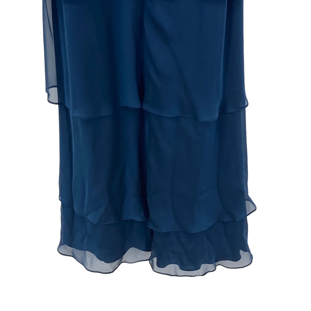 *Adrianna Papell Occ 6 Teal chiffon Ruffled Gown Flutter Sleeves Beaded Detail - Picture 9 of 12